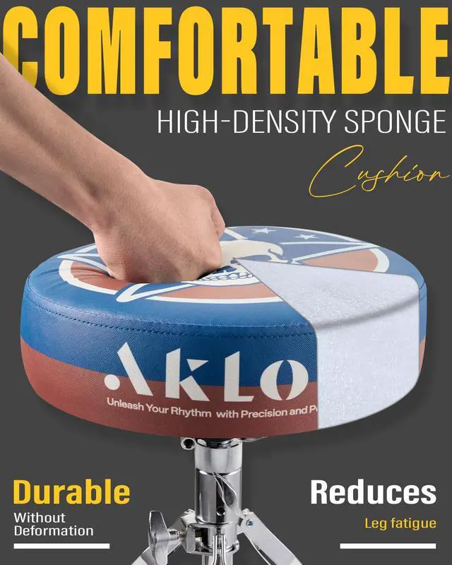 Alt view image 4 of 7 - Graphic Round-Top Drum Throne: Height Adjustable Drum Stool, with Thickened Sponge Seat, Bold Yet Edgy Graphic Throne, 5A and 7A Drumsticks, Sturdy Tripod Base with Non-Slip Rubber Feet (TR-SK)