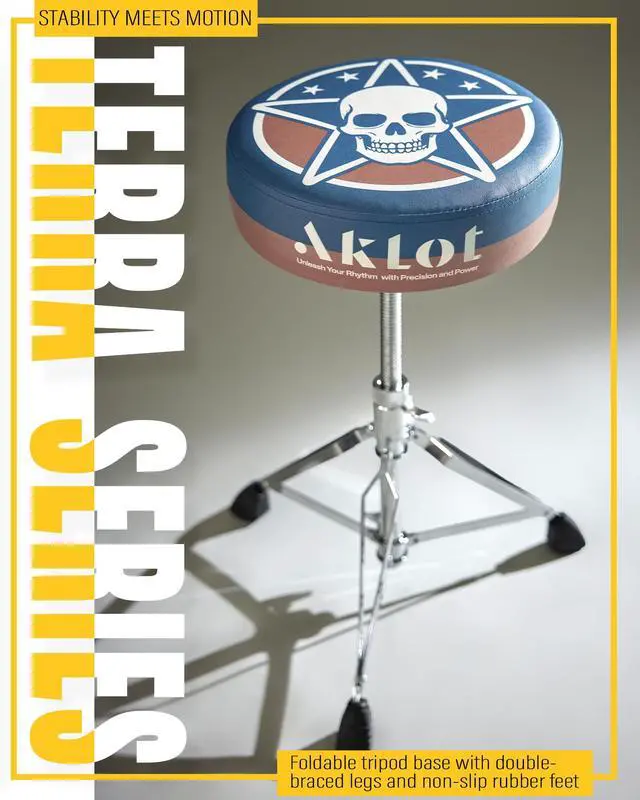 Alt view image 3 of 7 - Graphic Round-Top Drum Throne: Height Adjustable Drum Stool, with Thickened Sponge Seat, Bold Yet Edgy Graphic Throne, 5A and 7A Drumsticks, Sturdy Tripod Base with Non-Slip Rubber Feet (TR-SK)