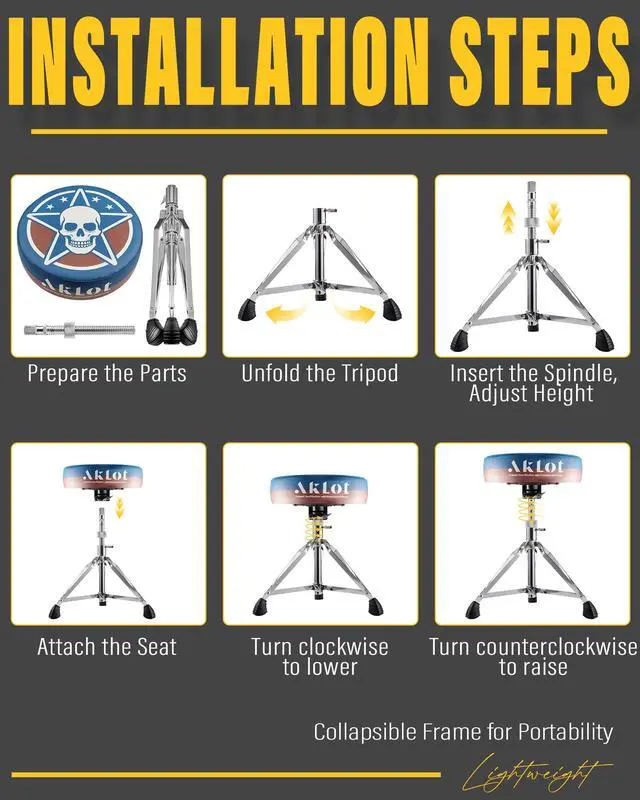 Alt view image 7 of 7 - Graphic Round-Top Drum Throne: Height Adjustable Drum Stool, with Thickened Sponge Seat, Bold Yet Edgy Graphic Throne, 5A and 7A Drumsticks, Sturdy Tripod Base with Non-Slip Rubber Feet (TR-SK)