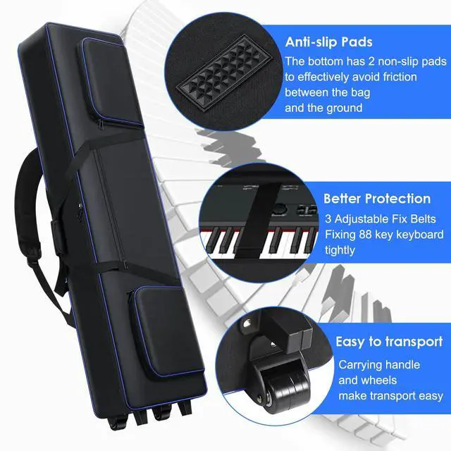 Alt view image 5 of 7 - 88 Key Keyboard Case With Wheels| Portable Padded 88 Piano Case |53" x14"x7"| Rolling Keyboard Gig Bag with Handles & Adjustable Shoulder Straps| Sturdy 88 Key Keyboard Bag With 3 Pockets