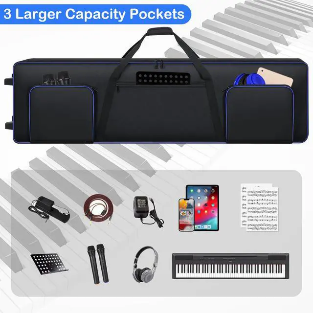Alt view image 6 of 7 - 88 Key Keyboard Case With Wheels| Portable Padded 88 Piano Case |53" x14"x7"| Rolling Keyboard Gig Bag with Handles & Adjustable Shoulder Straps| Sturdy 88 Key Keyboard Bag With 3 Pockets