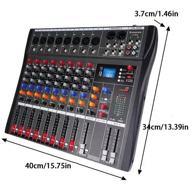 Alt view image 2 of 7 - 8 Channel Professional Audio Mixer Console Sound Board with 48V Phantom Power,USB Audio Interface for Live Show,Streaming Recording Music Stage Karaoke