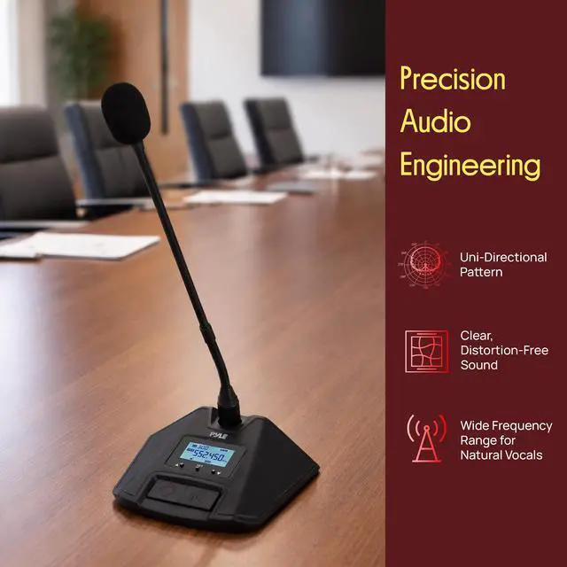 Alt view image 4 of 7 - 4 Channel UHF Wireless Conference Microphone System with 4 Gooseneck Mics, 300 Ft Range, Selectable Frequencies & Rack Mount Receiver for Meetings, Presentations & Events