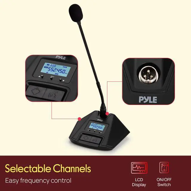 Alt view image 6 of 7 - 4 Channel UHF Wireless Conference Microphone System with 4 Gooseneck Mics, 300 Ft Range, Selectable Frequencies & Rack Mount Receiver for Meetings, Presentations & Events