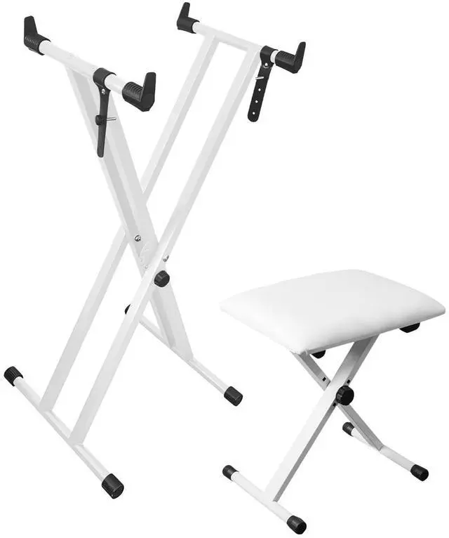 Main image of Longeye Extra Stability Piano Stand and Bench for 88-Key & 61-Key Piano Keyboard, Adjustable Piano Chair with cushion, Foldable X-Style Stand, Padded Seat, Compact, White