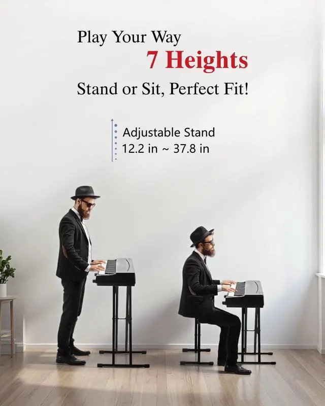 Alt view image 3 of 7 - Longeye Extra Stability Piano Stand and Bench for 88-Key & 61-Key Piano Keyboard, Adjustable Piano Chair with cushion, Foldable X-Style Stand, Padded Seat, Compact, White
