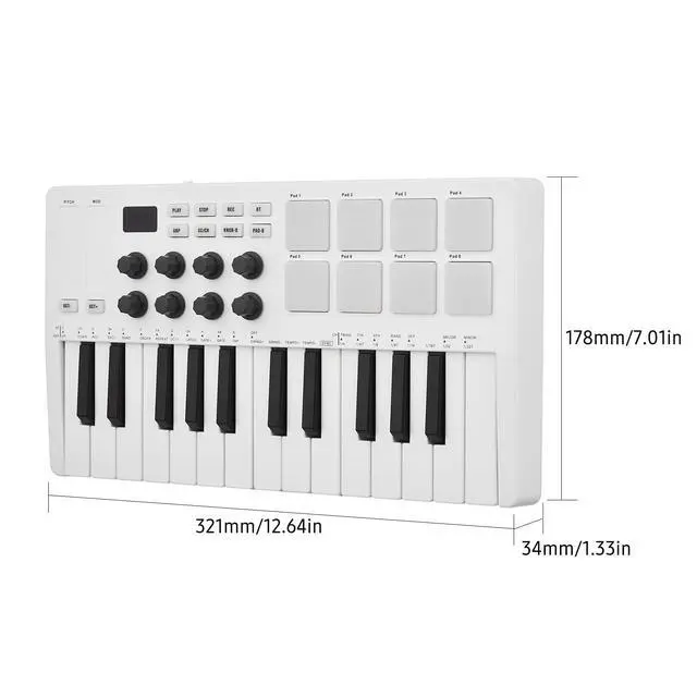 Alt view image 2 of 7 - 25-Key Wireless MIDI Controller Keyboard with RGB Pads and Control Knobs | Create music anywhere with a wireless 25-key MIDI controller featuring RGB pads, smart controls and DAW compatibility