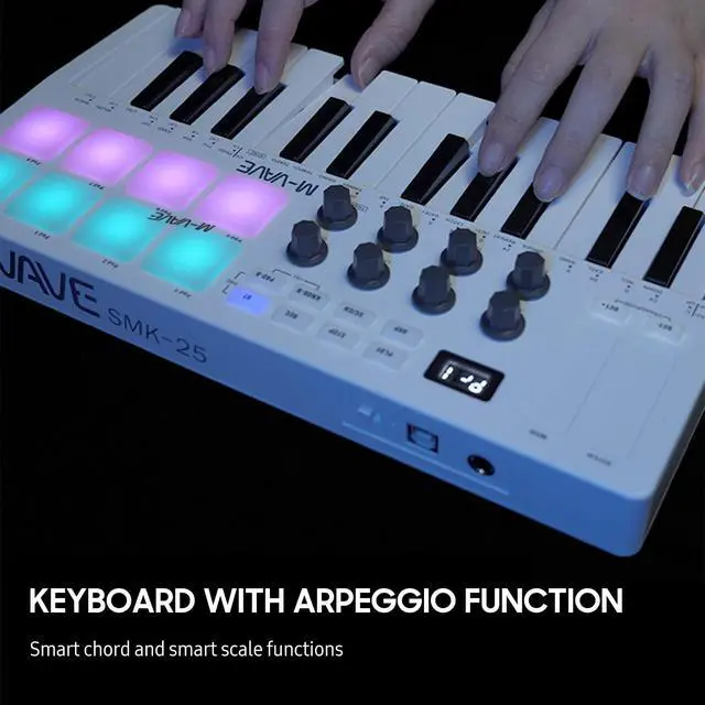 Alt view image 3 of 7 - 25-Key Wireless MIDI Controller Keyboard with RGB Pads and Control Knobs | Create music anywhere with a wireless 25-key MIDI controller featuring RGB pads, smart controls and DAW compatibility