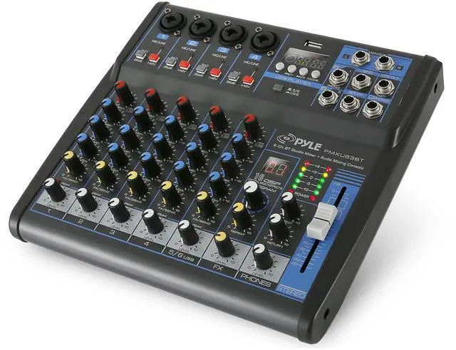 Main image of Professional 6 Channel Audio Mixer with Bluetooth - DJ Sound Board - USB Computer Input - Built-in MP3 Player - 48V Phantom Power - 3 Band EQ - 16-Bit DSP FX - Band, Studio Ready - PMXU63BT