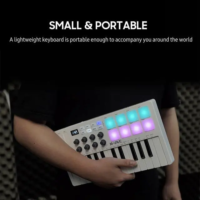 Alt view image 5 of 7 - 25-Key Wireless MIDI Controller Keyboard with RGB Pads and Control Knobs | Create music anywhere with a wireless 25-key MIDI controller featuring RGB pads, smart controls and DAW compatibility