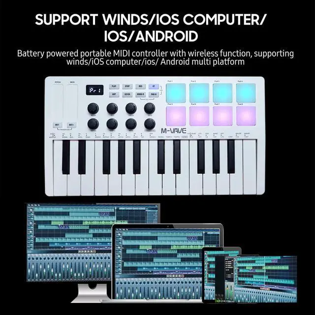 Alt view image 6 of 7 - 25-Key Wireless MIDI Controller Keyboard with RGB Pads and Control Knobs | Create music anywhere with a wireless 25-key MIDI controller featuring RGB pads, smart controls and DAW compatibility