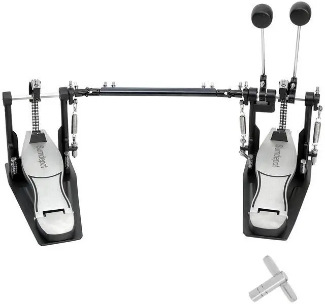 Main image of Double Bass drum Pedal,Double Bass Pedal with Adjustable Beater Head,Double Chain Drive Foot Kick Pedal with Drum Key for Drum Set and Electronic Drums (Silver, Double drum pedal)