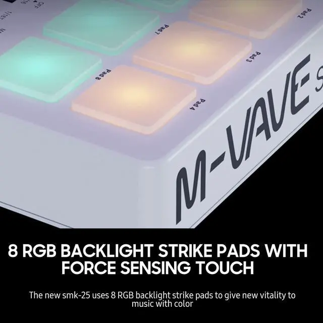 Alt view image 7 of 7 - 25-Key Wireless MIDI Controller Keyboard with RGB Pads and Control Knobs | Create music anywhere with a wireless 25-key MIDI controller featuring RGB pads, smart controls and DAW compatibility