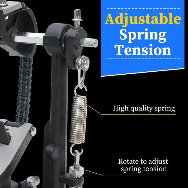 Alt view image 3 of 7 - Double Bass drum Pedal,Double Bass Pedal with Adjustable Beater Head,Double Chain Drive Foot Kick Pedal with Drum Key for Drum Set and Electronic Drums (Silver, Double drum pedal)