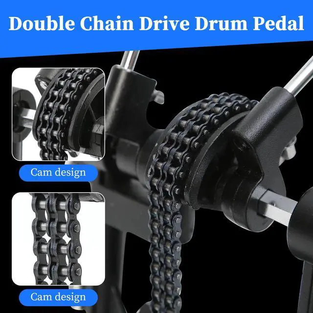 Alt view image 4 of 7 - Double Bass drum Pedal,Double Bass Pedal with Adjustable Beater Head,Double Chain Drive Foot Kick Pedal with Drum Key for Drum Set and Electronic Drums (Silver, Double drum pedal)