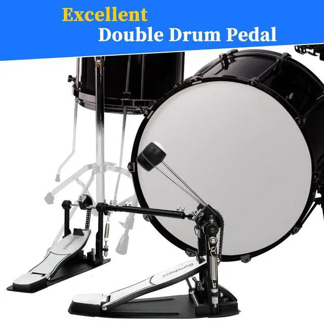 Alt view image 7 of 7 - Double Bass drum Pedal,Double Bass Pedal with Adjustable Beater Head,Double Chain Drive Foot Kick Pedal with Drum Key for Drum Set and Electronic Drums (Silver, Double drum pedal)