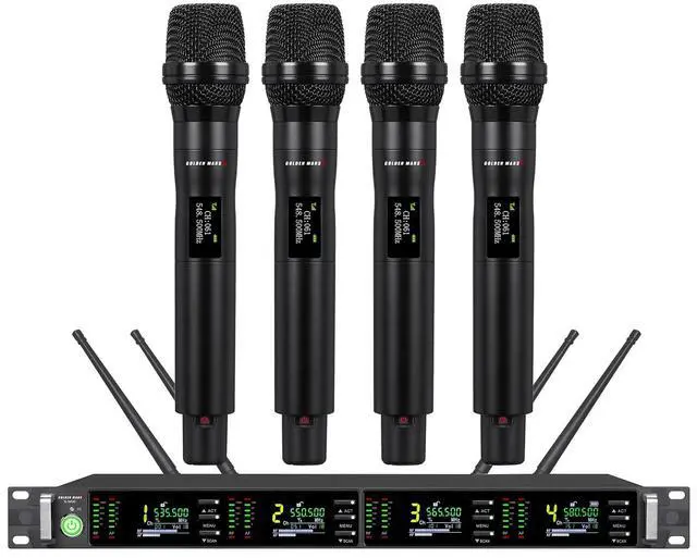 Main image of Wireless Microphone System with 4 Channel Wireless Mics | Professional Handheld Dynamic Microphones, IR Auto Scan, 4x50 UHF Frequencies, 328ft Range, Mics for Singing, Church, Karaoke