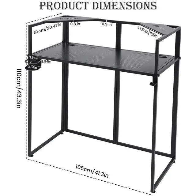 Alt view image 2 of 7 - Portable DJ Booth Facade,DJ Table,Heavy-Duty DJ Table Stand Portable Booth,Iron Plate Surface DJ Facade Booth,with Carry Bag & Hook & Cup Holder (41.3"L x 20.4"W x 43.3"H)