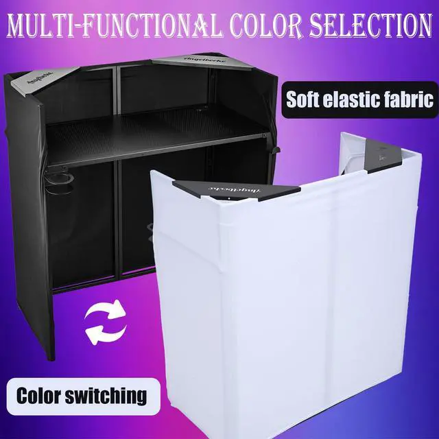 Alt view image 4 of 7 - Portable DJ Booth Facade,DJ Table,Heavy-Duty DJ Table Stand Portable Booth,Iron Plate Surface DJ Facade Booth,with Carry Bag & Hook & Cup Holder (41.3"L x 20.4"W x 43.3"H)