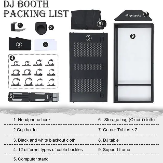 Alt view image 5 of 7 - Portable DJ Booth Facade,DJ Table,Heavy-Duty DJ Table Stand Portable Booth,Iron Plate Surface DJ Facade Booth,with Carry Bag & Hook & Cup Holder (41.3"L x 20.4"W x 43.3"H)