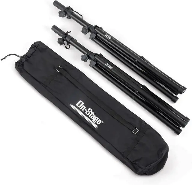 Alt view image 2 of 7 - On-Stage SSP7900 All-Aluminum Speaker Stand Pack (Pair of Folding, Portable Stands, Tripod Base, Carry Bag, Height Adjustable, Nonslip Rubber Feet, 1 3/8 Mounting Poles, 1 1/2 Adapters, Black)