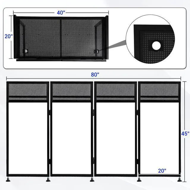 Alt view image 2 of 7 - DJ Booth Table Station with 2 Storage Triangular Panel | Black & White Scrims, Detachable DJ Table, Carrying Bag, Foldable Metal Frame DJ Booth Panel for Show, Wedding, Clubs