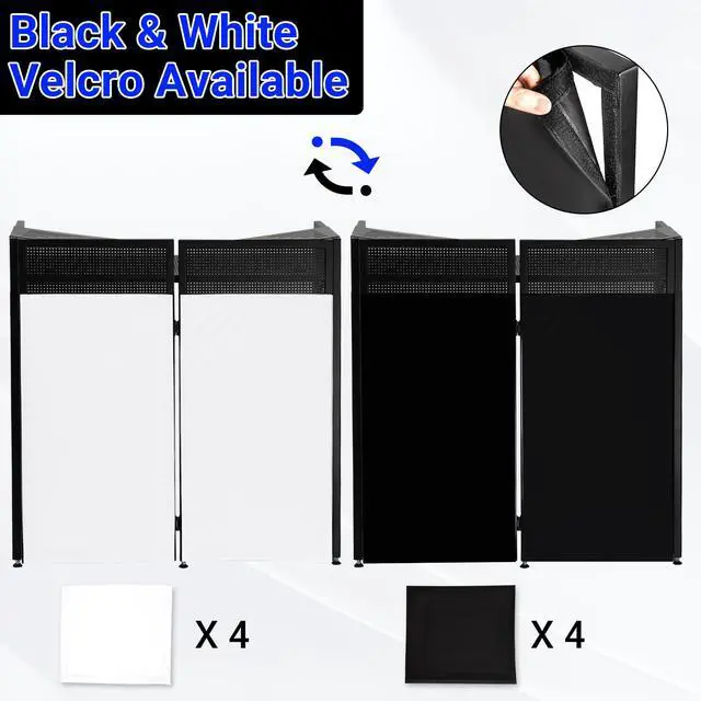 Alt view image 4 of 7 - DJ Booth Table Station with 2 Storage Triangular Panel | Black & White Scrims, Detachable DJ Table, Carrying Bag, Foldable Metal Frame DJ Booth Panel for Show, Wedding, Clubs