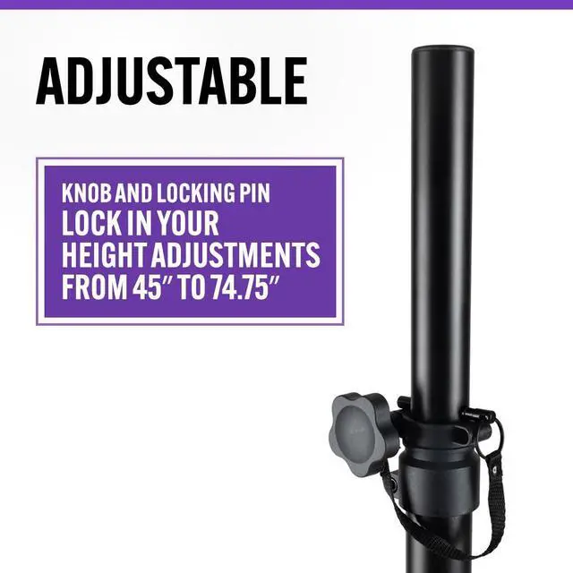 Alt view image 4 of 7 - On-Stage SSP7900 All-Aluminum Speaker Stand Pack (Pair of Folding, Portable Stands, Tripod Base, Carry Bag, Height Adjustable, Nonslip Rubber Feet, 1 3/8 Mounting Poles, 1 1/2 Adapters, Black)