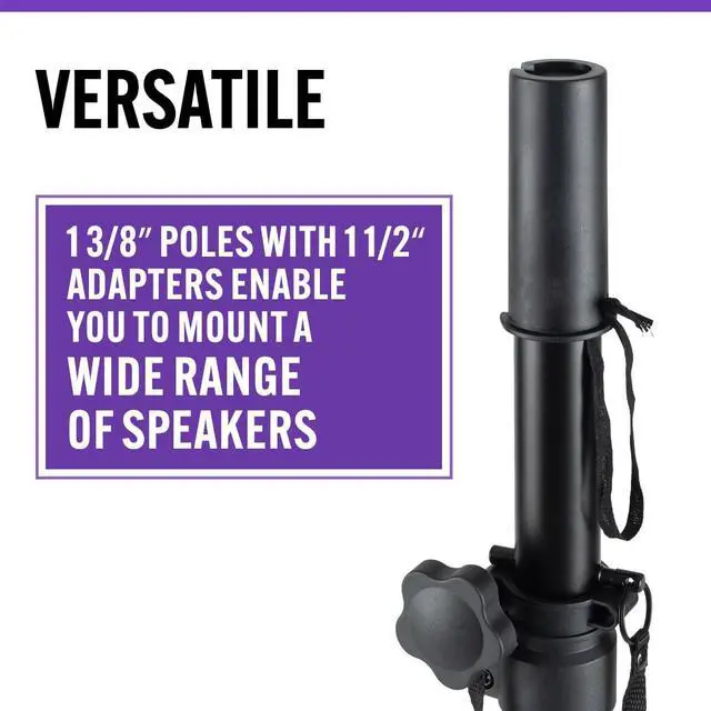 Alt view image 5 of 7 - On-Stage SSP7900 All-Aluminum Speaker Stand Pack (Pair of Folding, Portable Stands, Tripod Base, Carry Bag, Height Adjustable, Nonslip Rubber Feet, 1 3/8 Mounting Poles, 1 1/2 Adapters, Black)