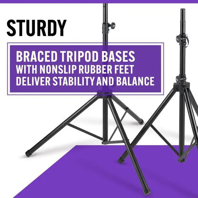 Alt view image 6 of 7 - On-Stage SSP7900 All-Aluminum Speaker Stand Pack (Pair of Folding, Portable Stands, Tripod Base, Carry Bag, Height Adjustable, Nonslip Rubber Feet, 1 3/8 Mounting Poles, 1 1/2 Adapters, Black)