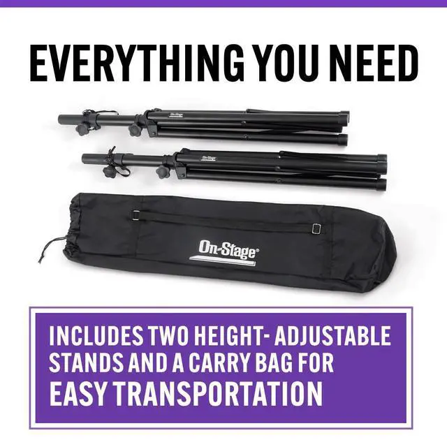Alt view image 7 of 7 - On-Stage SSP7900 All-Aluminum Speaker Stand Pack (Pair of Folding, Portable Stands, Tripod Base, Carry Bag, Height Adjustable, Nonslip Rubber Feet, 1 3/8 Mounting Poles, 1 1/2 Adapters, Black)