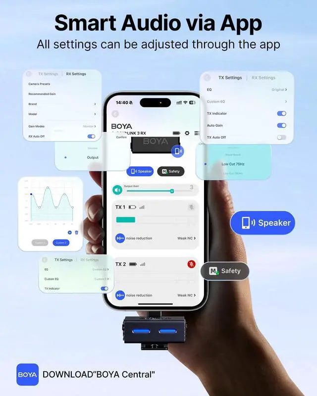 Alt view image 7 of 7 - LINK 3 Wireless Lavalier Mini Microphones for iPhone 15-16/Android/PC/Camera,AI Noise Cancellation,48kHz/24Bit Studio Sound,APP Control,984ft 30h Battery with Charging Case for Vlog Interview