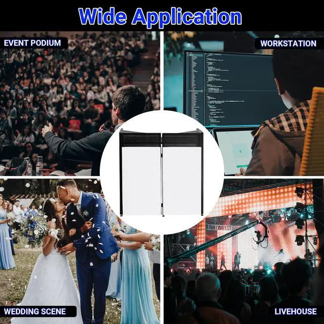 Alt view image 6 of 7 - DJ Booth Table Station with 2 Storage Triangular Panel | Black & White Scrims, Detachable DJ Table, Carrying Bag, Foldable Metal Frame DJ Booth Panel for Show, Wedding, Clubs