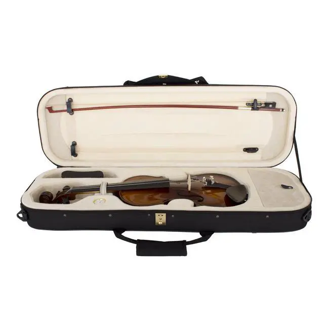 Alt view image 2 of 7 - 4/4 Full Size Violin, Hand-Carved Solid Maple & Spruce with Ebony Fittings, Includes Case, Bows, Rosin - Ideal for Practice, Performances