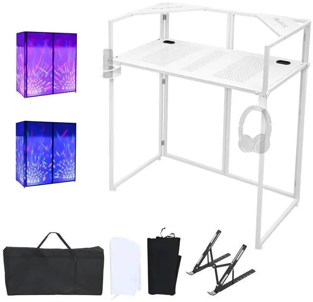 Main image of Portable DJ Booth Facade,DJ Table,Heavy-Duty DJ Table Stand Portable Booth,Iron Plate Surface DJ Facade Booth,with Carry Bag & Hook & Cup Holder (41.3"L x 20.4"W x 43.3"H)