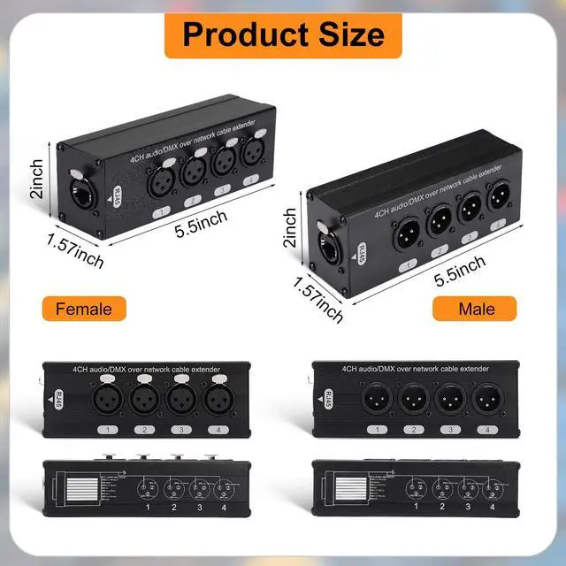 Alt view image 3 of 7 - 4 Pack 4 Channel 3 Pin Multi Network XLR Cable Breakout 3 Pin XLR Male and Female Over RJ45 Ethercon Cable Multi Extender for Stage Lighting and Home Recording Studio Compatible