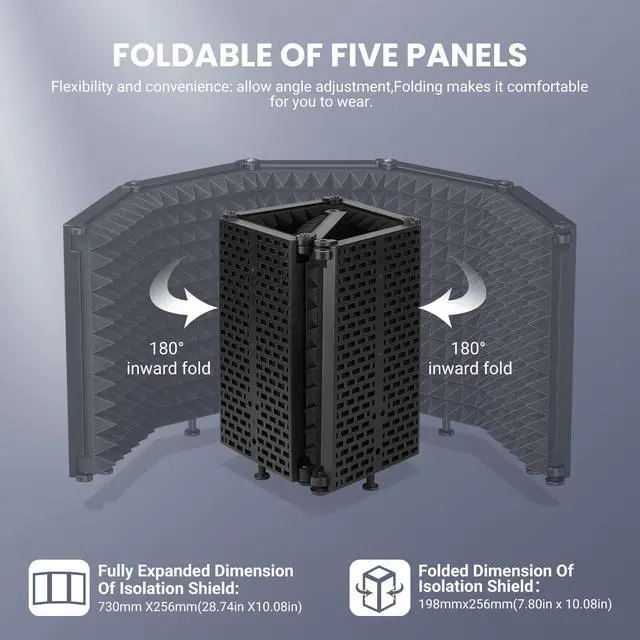 Alt view image 5 of 7 - Studio Recording Microphone Isolation Shield with Pop Filter &Tri-Stand Kit and Phone Clip Foldable Triple Layer Sound Proofing,5-Sided Studio Mic Cover for Recording,Podcasting,Streaming,Singing