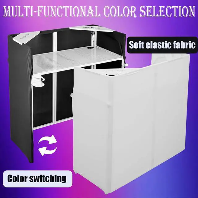Alt view image 4 of 7 - Portable DJ Booth Facade,DJ Table,Heavy-Duty DJ Table Stand Portable Booth,Iron Plate Surface DJ Facade Booth,with Carry Bag & Hook & Cup Holder (41.3"L x 20.4"W x 43.3"H)