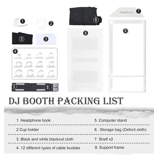 Alt view image 5 of 7 - Portable DJ Booth Facade,DJ Table,Heavy-Duty DJ Table Stand Portable Booth,Iron Plate Surface DJ Facade Booth,with Carry Bag & Hook & Cup Holder (41.3"L x 20.4"W x 43.3"H)