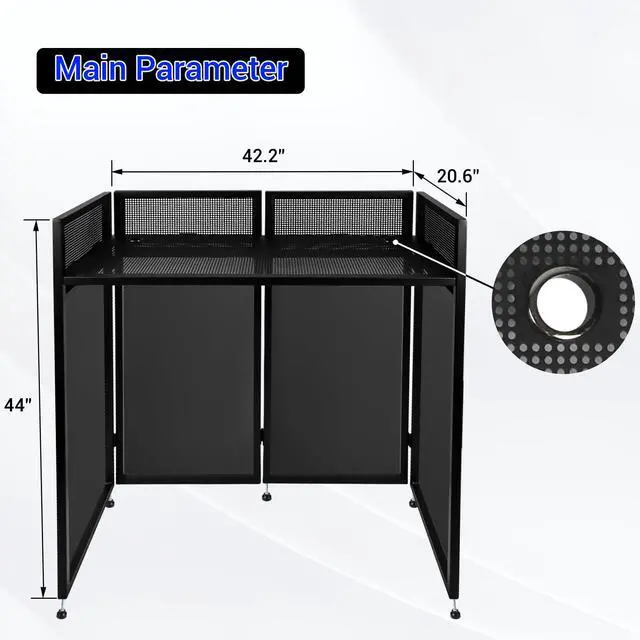 Alt view image 2 of 7 - DJ Booth Table Station 44"x42"x21", DJ Facade Booth | Black & White Scrims, Detachable 40"x20" DJ Table, Carrying Bag, Foldable Metal Frame DJ Panel for Show, Party, Gathering