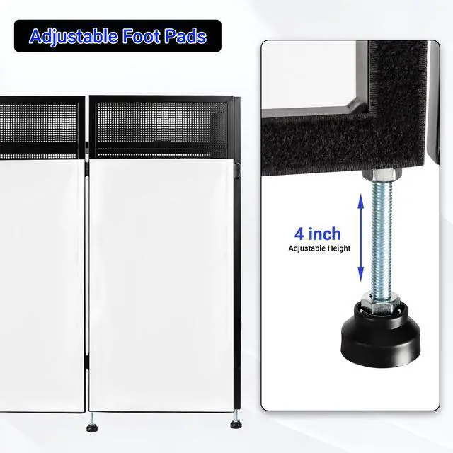 Alt view image 6 of 7 - DJ Booth Table Station 44"x42"x21", DJ Facade Booth | Black & White Scrims, Detachable 40"x20" DJ Table, Carrying Bag, Foldable Metal Frame DJ Panel for Show, Party, Gathering