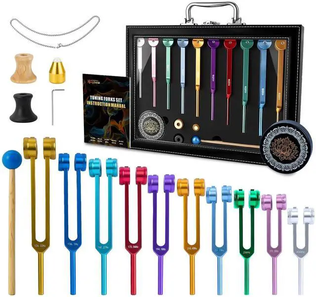 Main image of 10 PCS Chakra Tuning Fork for Healing, Multi-Color Weighted Tuning Forks, Aluminum Alloy Tuning Forks with Activator & Feet (126.22-432Hz) for DNA Healing, Sound Therapy