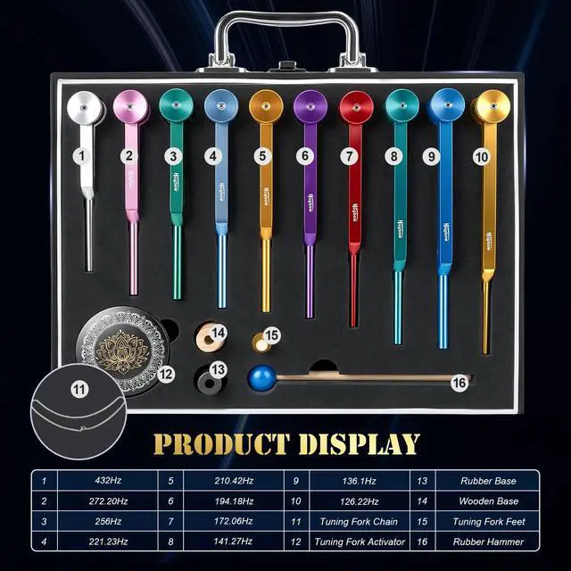 Alt view image 5 of 7 - 10 PCS Chakra Tuning Fork for Healing, Multi-Color Weighted Tuning Forks, Aluminum Alloy Tuning Forks with Activator & Feet (126.22-432Hz) for DNA Healing, Sound Therapy