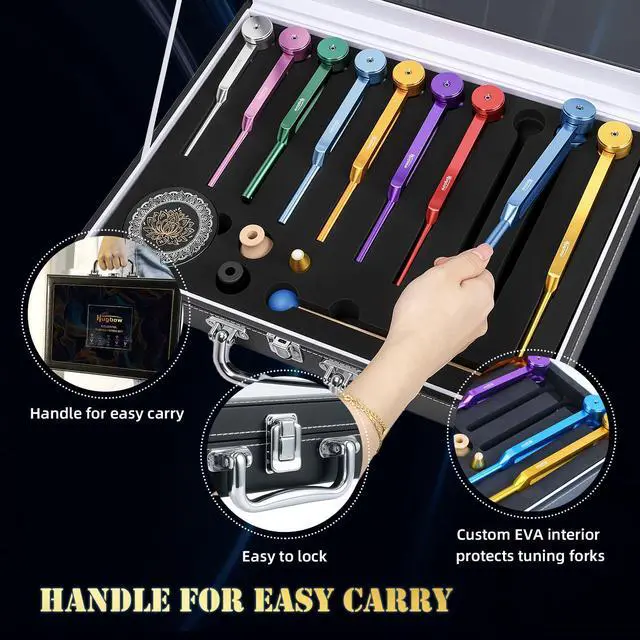 Alt view image 6 of 7 - 10 PCS Chakra Tuning Fork for Healing, Multi-Color Weighted Tuning Forks, Aluminum Alloy Tuning Forks with Activator & Feet (126.22-432Hz) for DNA Healing, Sound Therapy
