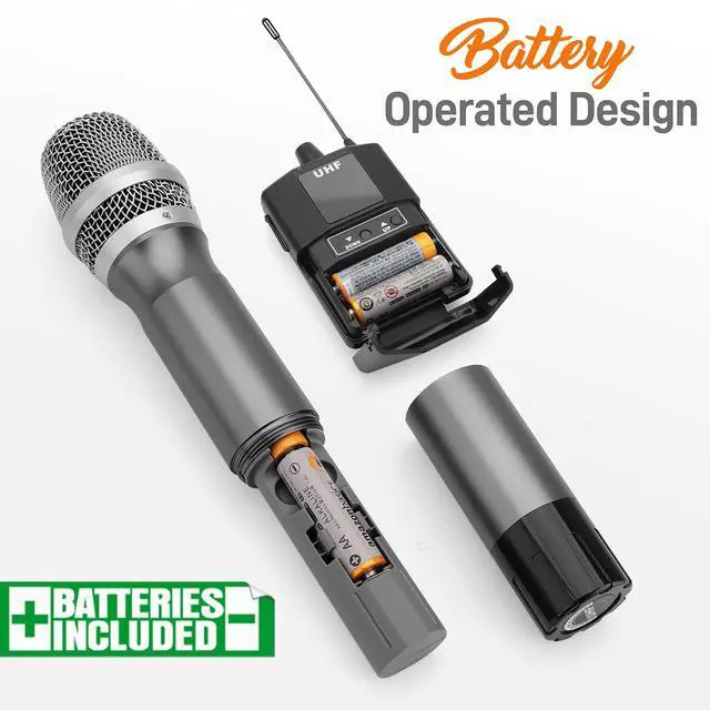 Alt view image 3 of 7 - UHF Wireless Microphone System Kit - Portable Professional Cordless Microphone Set Wireless Mic - Headset, Lavalier, Beltpack Transmitter, Receiver - Karaoke, Conference PDWMU114, Black
