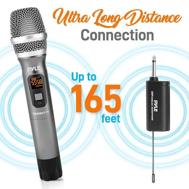 Alt view image 4 of 7 - UHF Wireless Microphone System Kit - Portable Professional Cordless Microphone Set Wireless Mic - Headset, Lavalier, Beltpack Transmitter, Receiver - Karaoke, Conference PDWMU114, Black