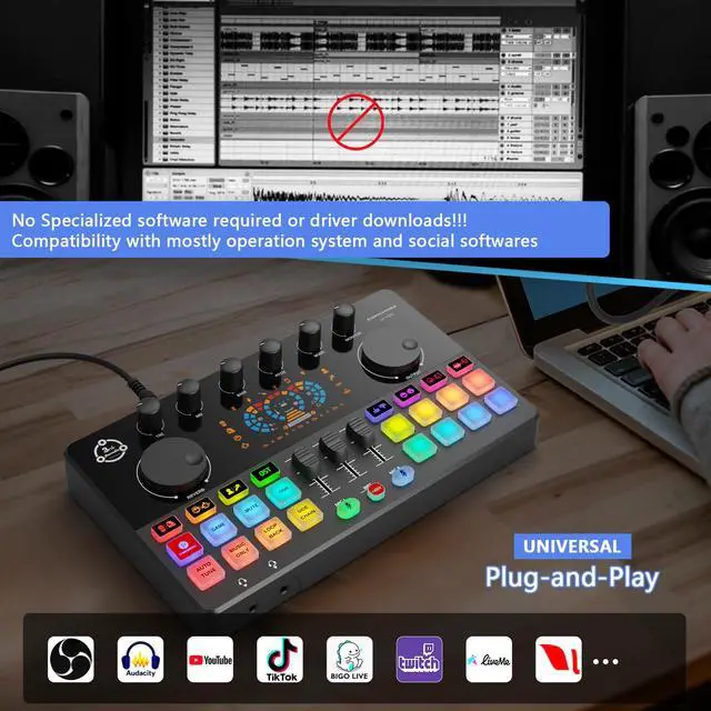 Alt view image 4 of 7 - Podcast Equipment Bundle for 2, Audio Interface with Condenser Microphone, Voice Change, DJ Mixer for Streaming, Podcast Recording COMMANDER M100 3rd