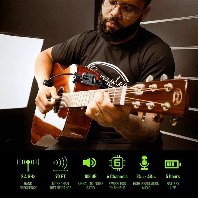 Alt view image 2 of 7 - U8 Acoustic Guitar Wireless System 2.4GHz Wireless Guitar Transmitter and Receiver for Acoustic Classical Guitar