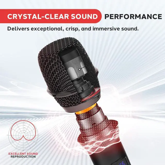 Alt view image 2 of 7 - Digital Wireless Microphone System with Bluetooth - Includes 2 Dynamic UHF Handheld Mics, Portable Long-Range Receiver w/Built-in Echo Effect - for Live Pro Audio, Karaoke, Studio - PDWM813BK
