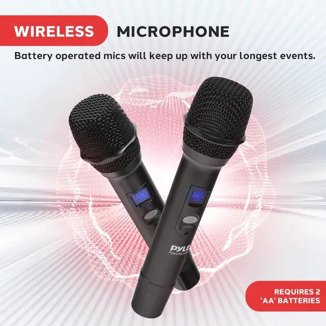Alt view image 4 of 7 - Digital Wireless Microphone System with Bluetooth - Includes 2 Dynamic UHF Handheld Mics, Portable Long-Range Receiver w/Built-in Echo Effect - for Live Pro Audio, Karaoke, Studio - PDWM813BK